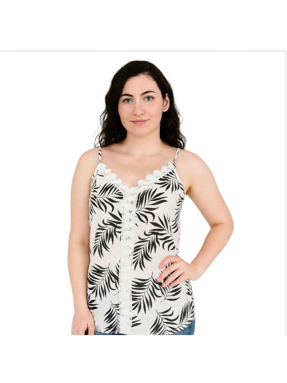 Shein Tropical Print Cami Top XL Black White